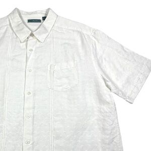 Cubavera Men’s XXL Linen Bright White Embroidery Short Sleeve Classic Shirt‎